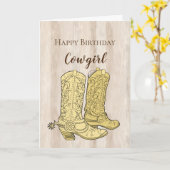 Rustikale Imitate Cream White Wood Cowboy Boots Ge Karte (Gelbe Blume)