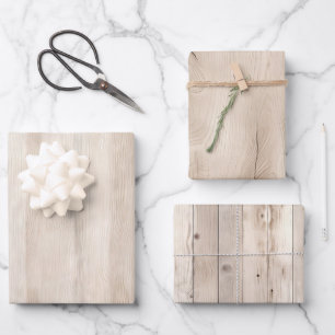 Rustikale Imitate Cream White Wood Wedding Geschenkpapier Set