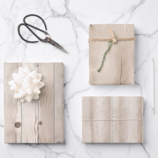 Rustikale Imitate Cream White Wood Wedding Geschenkpapier Set (Vorderseite)