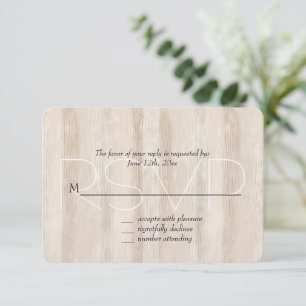Rustikale Imitate Cream White Wood Wedding RSVP Karte