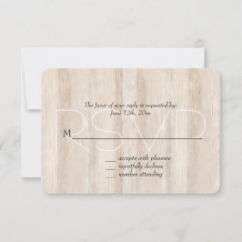 Rustikale Imitate Cream White Wood Wedding RSVP Karte