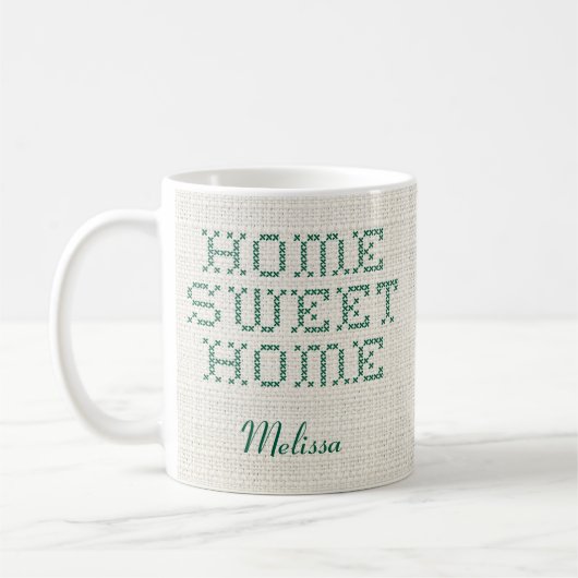 Rustikale Imitate Cross-Stitch Zuhause Sweet Zuhau Kaffeetasse (Links)