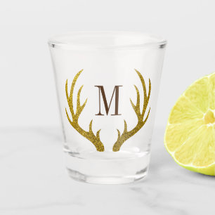 Rustikale Imitate Gold Glitzer Deer Antlers Mono Schnapsglas