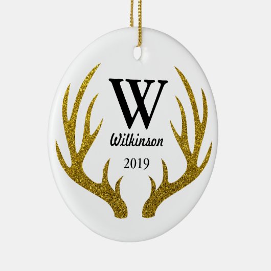 Rustikale Imitate Goldener Glitzer Hirsche Name Fa Keramik Ornament (Rechts)