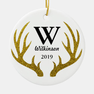 Rustikale Imitate Goldener Glitzer Hirsche Name Fa Keramik Ornament