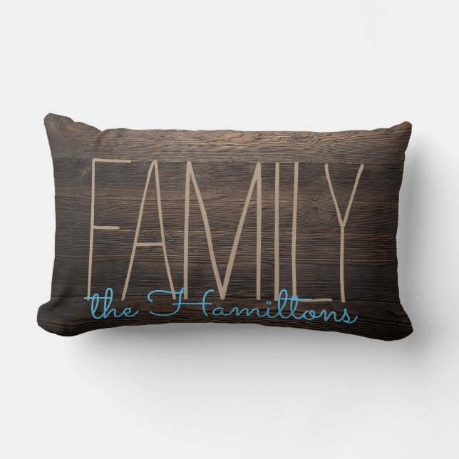 Rustikale IMITATE HOLZ Chic Family Monogram BLUE Lendenkissen (Vorderseite)