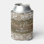 Rustikale Imitate Holz & elegante Vintage Spitzen Dosenkühler (Kanne Vorderseite)