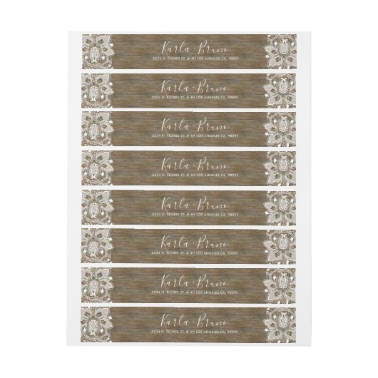 Rustikale Imitate Holz & Vintage Spitzen Rundum-Adressaufkleber (Bogen)