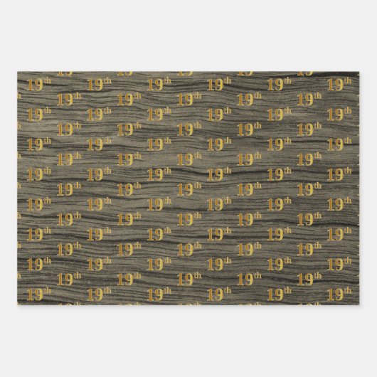 Rustikale Imitate Holzkörner, elegante Imitate Gol Geschenkpapier Set (Vorderseite 2)