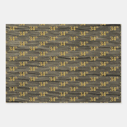 Rustikale Imitate Holzkörner, elegante Imitate Gol Geschenkpapier Set (Vorderseite 2)