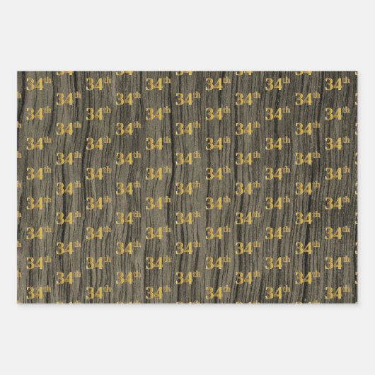 Rustikale Imitate Holzkörner, elegante Imitate Gol Geschenkpapier Set (Vorderseite)