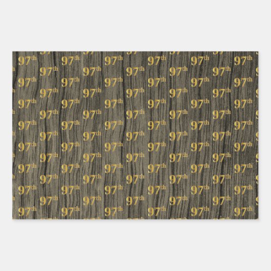 Rustikale Imitate Holzkörner, elegante Imitate Gol Geschenkpapier Set (Vorderseite)