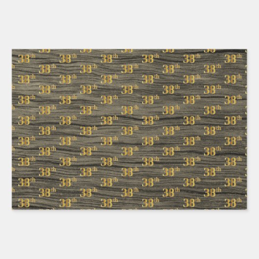 Rustikale Imitate Holzkörner, elegante Imitate Gol Geschenkpapier Set (Vorderseite 2)