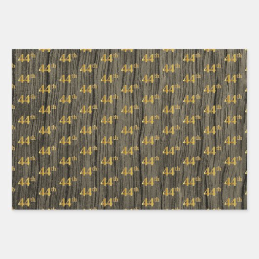 Rustikale Imitate Holzkörner, elegante Imitate Gol Geschenkpapier Set (Vorderseite 3)