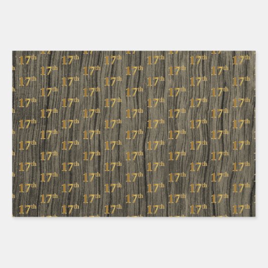 Rustikale Imitate Holzkörner, elegante Imitate Gol Geschenkpapier Set (Vorderseite 3)