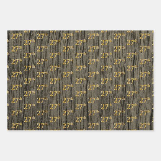 Rustikale Imitate Holzkörner, elegante Imitate Gol Geschenkpapier Set (Vorderseite 3)