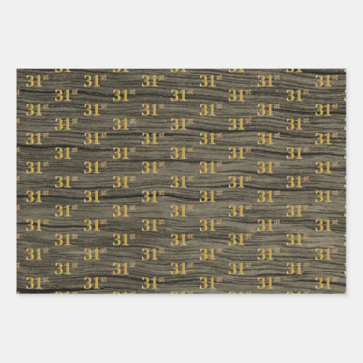 Rustikale Imitate Holzkörner, elegante Imitate Gol Geschenkpapier Set (Vorderseite 3)