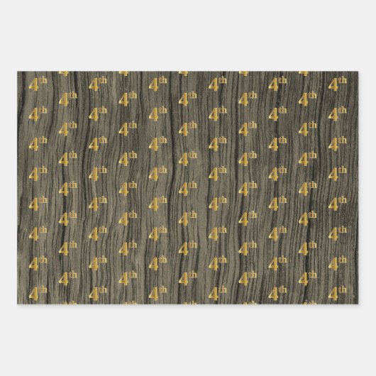 Rustikale Imitate Holzkörner, elegante Imitate Gol Geschenkpapier Set (Vorderseite)