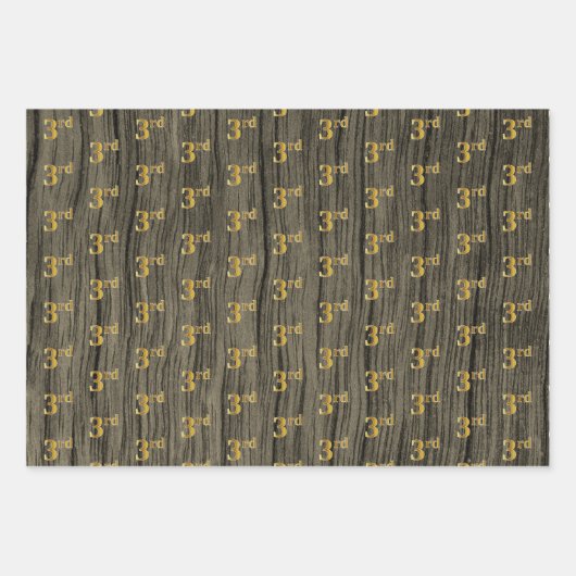 Rustikale Imitate Holzkörner, elegante Imitate Gol Geschenkpapier Set (Vorderseite)