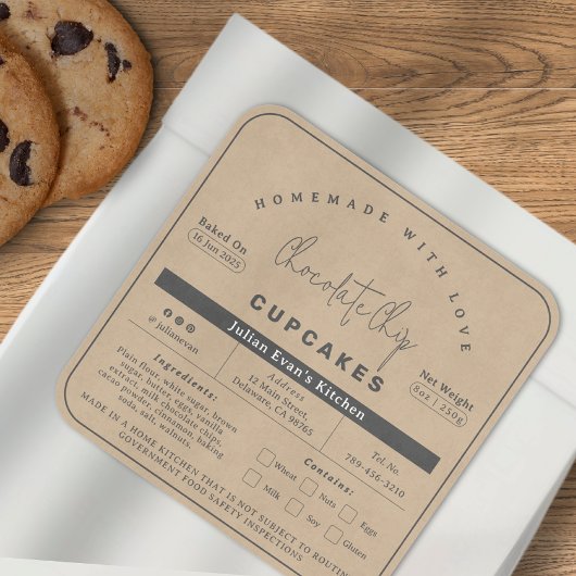 Rustikale Imitate Kraft Papier hausgemachte Lebens Quadratischer Aufkleber