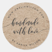 Rustikale Imitate Kraft Relax Script Handmade in L Runder Aufkleber (Vorderseite)