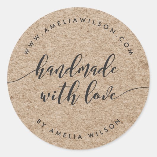 Rustikale Imitate Kraft Relax Script Handmade in L Runder Aufkleber (Vorderseite)