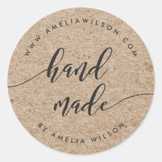 Rustikale Imitate Kraft Relax Script Handmade Runder Aufkleber (Vorderseite)