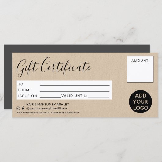 Rustikale Imitate kraft simple Geschenkgutschrift (Vorne/Hinten)