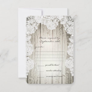 Rustikale Imitate Lace Barn Wood Wedding RSVP Karte