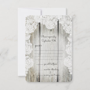 Rustikale Imitate Lace Barn Wood Wedding RSVP Karte