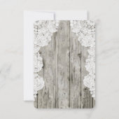 Rustikale Imitate Lace Barn Wood Wedding RSVP Karte (Rückseite)