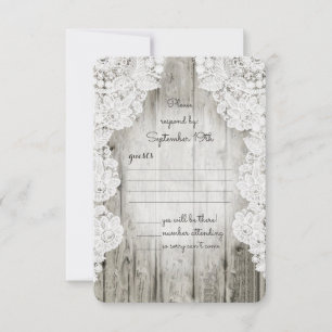 Rustikale Imitate Lace Barn Wood Wedding RSVP Karte