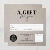 Rustikale Imitate Leinen-Quadrat-Geschenkgutschein (Vorne/Hinten)