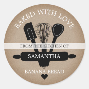 Rustikale Imitate mit Liebe Bananenbrot gebacken Runder Aufkleber
