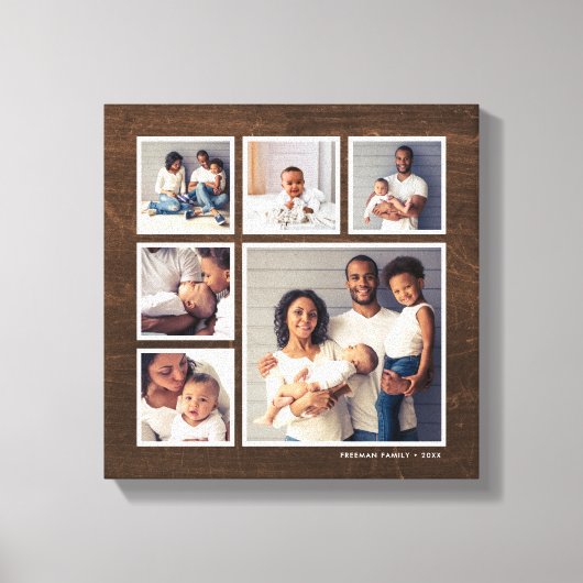 Rustikale Imitate Sperrholz 6 Platz FotoCollage Leinwanddruck (Vorderseite)