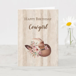 Rustikale Imitate Wood Cowgirl floral Hat Geburtst Karte