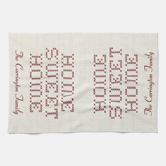 Rustikale Imitats Cross-Stitch Zuhause Sweet Zuhau Geschirrtuch (Horizontal)