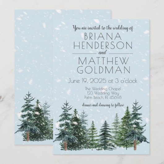 Rustikale Immergrüne Winterkiefern Hochzeit Einladung (Vorne/Hinten)