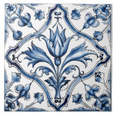 Rustikale Indigo Azulejo Fliesen mit Blumenmuster (Vorderseite)