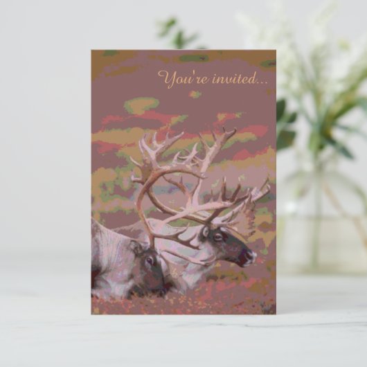 Rustikale, individuell gestaltbare karibou-Hochzei Einladung (Stehend Vorderseite)