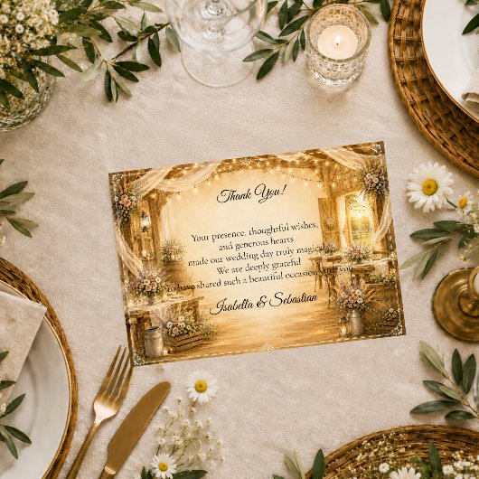 Rustikale Indoor-Scheunenhochzeit Dankeskarte