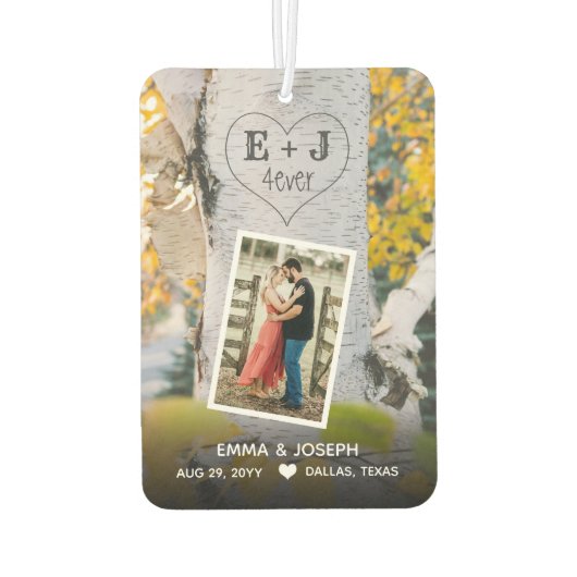 Rustikale Initialen 4ever Herz-Carved-Tree-Hochzei Autolufterfrischer (Rückseite)