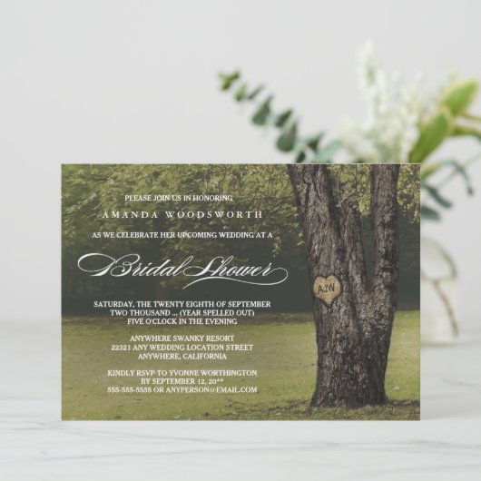 Rustikale Initials Oak Tree Bridal Einladungen (Stehend Vorderseite)