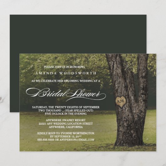 Rustikale Initials Oak Tree Bridal Einladungen (Vorne/Hinten)
