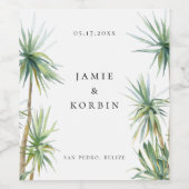 Rustikale Insel Palm Tree Beach Hochzeit Weinetikett (Einzelnes Label)