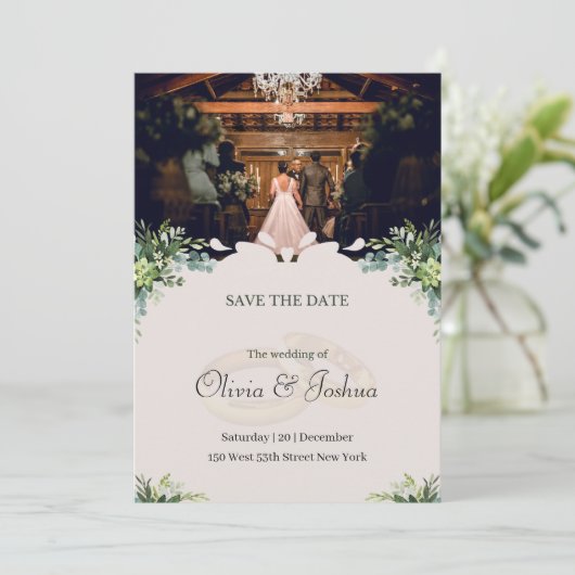 Rustikale interne Hochzeit Speichern Sie die Datum Einladung (Stehend Vorderseite)