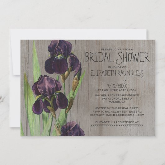 Rustikale Iris-Bridal-Dusche Einladungen (Vorderseite)