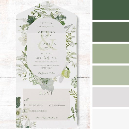 Rustikale Ivy Ferns & Greenery Weißes Kein Abendes All In One Einladung