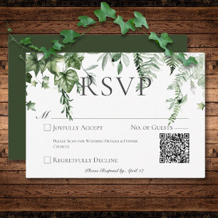 Rustikale Ivy & Sage Greenerity Green Wedding QR C RSVP Karte