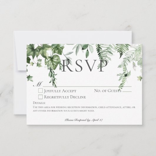 Rustikale Ivy & Sage Grüne Hochzeit Kein Abendesse RSVP Karte (Vorderseite)